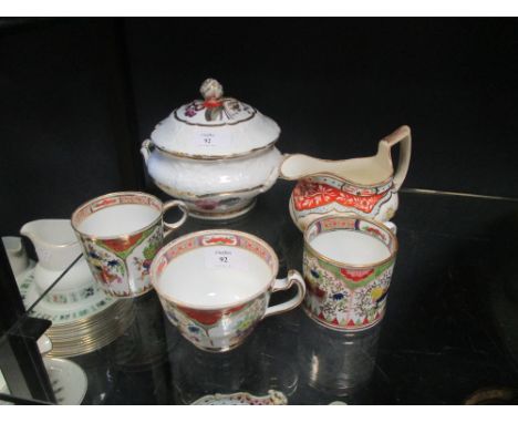 Four Worcester 'Dragon in Compartments' wares together with a Coalport sucrier  