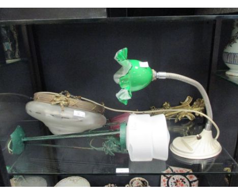 An Edwardian opaque glass ceiling light and three various lights (4)  