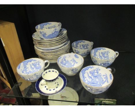 A Royal Worcester blue and white dragon pattern tea set comprising 22 pieces & a small Worcester blue & white cup & saucer  