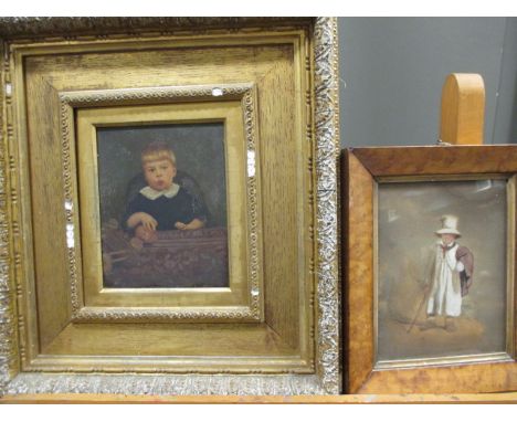 English School (19th century) Portrait of a boy; two needlework pictures and a portrait of Master Brown  