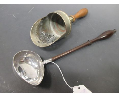 A silver punch ladle (marks worn) and an EPNS wooden handled scoop (2)  
