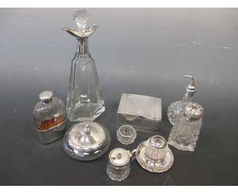 An early 20th century collared decanter together with a quantity of small silver including a silver and glass vesta  