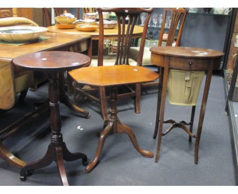 A mahogany tripod table, an Edwardian sewing table and another side table (3)  