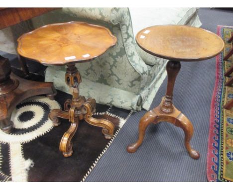 A walnut occasional tripod table in the Georgian manner with pierced column, and another tripod table of standard design (2) 