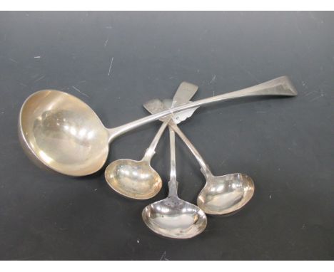 A pair of William IV sauce ladles, Newcastle 1839; another, London 1834 and a large ladle, London 1897 (4)  