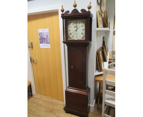 B. Ellis, Woodbridge, a 30 hour oak longcase clock, painted dial (retouched)  