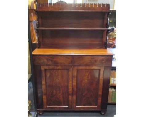 A Victorian mahogany chiffonier with raised waterfall shelf back, 168 x 111 x 45cm  