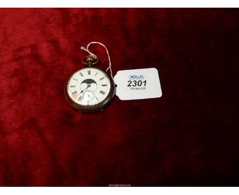 A gents double sided Pocket watch with moon phase and calendar, enamel face a/f.