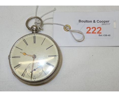 A Victorian open faced, key wind, Pocket Watch with subsidiary seconds dial in engine turned silver case, London, 1850.