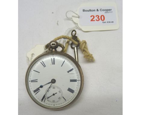 An open faced, key wind, Pocket Watch in engine turned silver case, London, 1875.