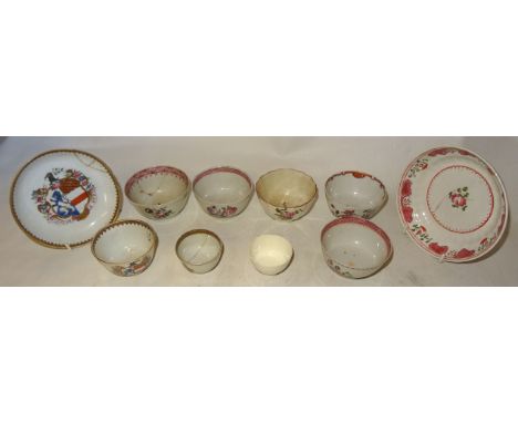 An early 19th Century Armorial Tea Bowl and Saucer being an old label inscribed 'Chinese Lowestoft, Giles Coat of Arms', a Wo