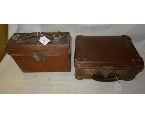 A set of thirty four Ordnance Survey folding Maps of Scotland in a leather case and a number of other folding maps in a small