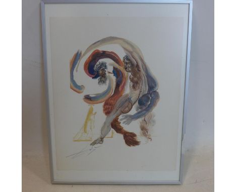 After Salvador Dali, Surrealist study of figures, lithograph, bearing signature in pencil, framed and glazed, 33 x 26cm 