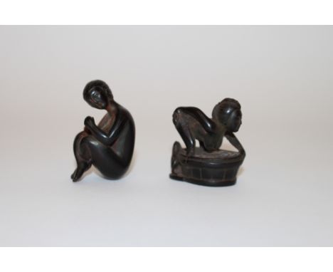 Two Japanese wooden Netsuke type erotic figures, one AF