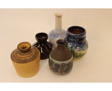 A Gefle glazed baluster vase; and four various Swedish pottery bottle vases