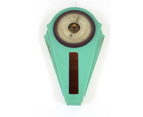 A green painted Art Deco wall barometer 