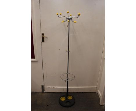 A 1960's chrome and plastic hat, coat and stick stand