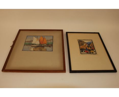 Herbert Gurschner, coloured woodblock print, "Tipol" pencil signed to mount, No. 10, 18cm x 14cm; and Tupke Grande, woodcut "