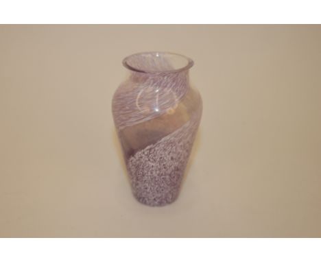 A Venetian style baluster glass vase, mauve tinted with swirl decoration, 11cm high