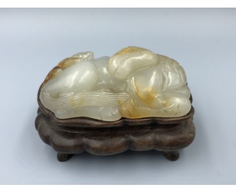 C19th Chinese jade carving of a horse with a monkey on a stand (1) Provenance of lots 1 to 26: Local Vendor – items have been