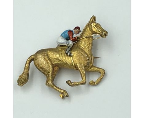 9ct gold enamel Jockey brooch 