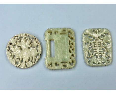C19th Chinese jade plaques (3)Provenance of lots 1 to 26: Local Vendor – items have been stored in an attic since the 1950s -