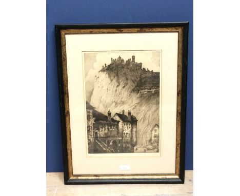 After Louis Whirter limited edition black &amp; white etching 'Edinburgh Castle' titled &amp; signed in pencil on mount no 44