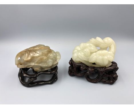 C19th Chinese Jade carvings of a flower & squirrel with grapes (2)Provenance of lots 1 to 26: Local Vendor – items have been 