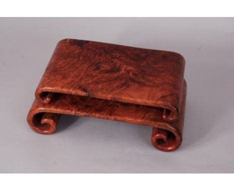 Two Chinese scroll-shaped burlwood stands, 26.6cm wide max (2) 