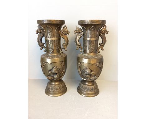 Pair of Chinese 2 handle vases converted to lamp bases 