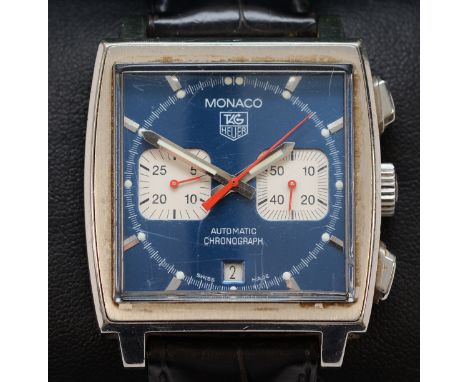 Tag Heuer Monaco Chronograph automatic stainless steel gentlemen's wristwatch, reference no. CAW2113, serial no, HX6667, blue