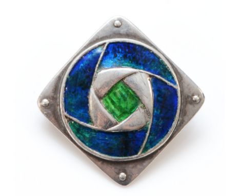 An Art Nouveau silver and enamel brooch, stamped to the rear with JBB & Co, Silver, possibly Liberty & Co, 18mm square, blue 