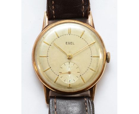 Ebel, a 9ct gold manual wind gentleman's wristwatch, London 1952, the silvered dial with baton markers and subsidiary dial, s