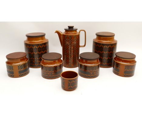 A collection of Hornsea Pottery Heirloom design storage jars by John Clappison to include tea, coffee, sugar and biscuits, al
