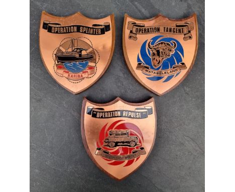 Three pre-1980 Rhodesia Army &amp; Special Forces copper wall plaques, for Operation Splinter; Operation Tangent Matabeleland