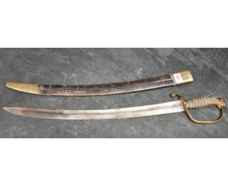 A Victorian Police or Customs Officer's cutlass and scabbard, having 56.5cm blade, the guard stamped H.C 32.
