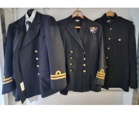 A naval commander's jacket, with medal stripes, to include WWII and Korea War; together with HM Customs and Excise uniform; a
