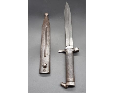 A Swedish M1896 Mauser bayonet and scabbard,&nbsp;having 21cm blade, marked to ricasso E.J A.B. for Eskilstuna Jenmanufakur, 