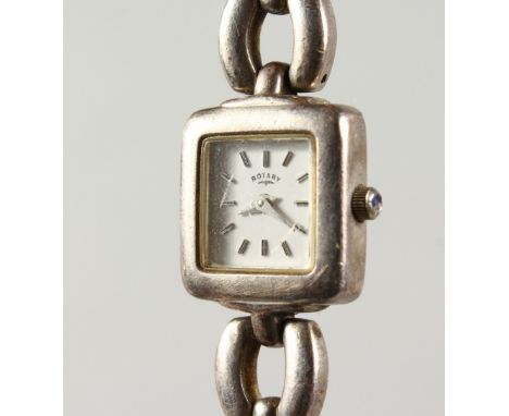 A LADIES SILVER ROTARY WRISTWATCH, with papers, in a blue Rotary box.