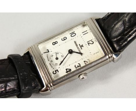 A GENTLEMAN'S JAEGER-LECOULTRE WRISTWATCH, with reversible dial, with leather strap.