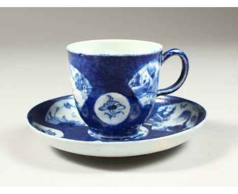 AN 18TH CENTURY BOW POWDER BLUE AND WHITE COFFEE CUP AND SAUCER, CIRCA. 1760.