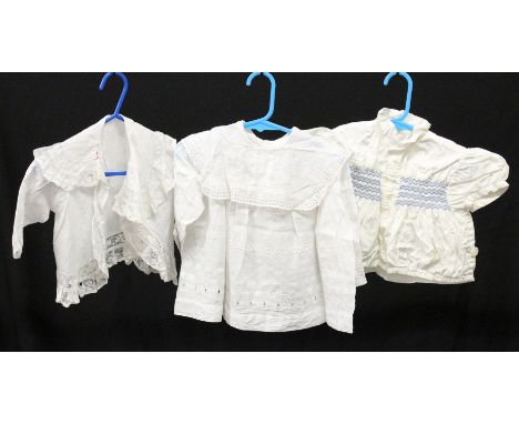 CHILD'S EDWARDIAN COTTON JACKET with lace detailing and two other cotton tops, one with smocking.
