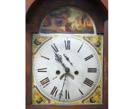 19TH CENTURY PROVINCIAL 8-DAY LONGCASE CLOCK, painted dial in oak and mahogany crossbanded case, 230cms high  Condition Repor