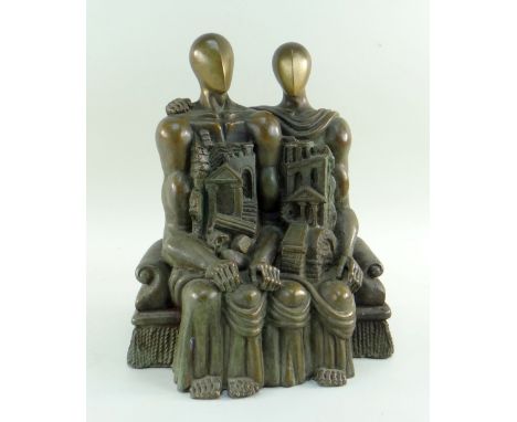 STAVRI KALINOV (Bulgarian, b.1944) bronze - Couple, hommage to Chirico, 29cm Provenance: Barry Levinson (Movie Producer/Filmm