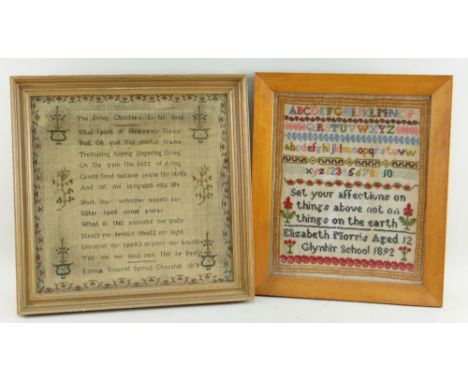 TWO 19TH CENTURY SAMPLERS, one George III  by Emma VIncent Sprud Churchill, 1814 in needlework with 12-line religious verse e