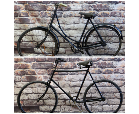 TWO VINTAGE BICYCLES, including black Ladies 22" loop frame bike, and a Gent's black 24" bike, both with centre pull stirrup 
