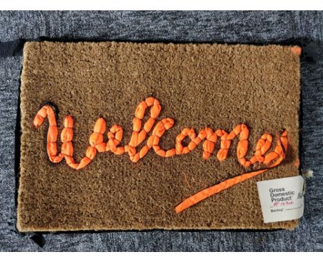 BANKSY X LOVE WELCOMES: WELCOME MAT, item number #1654, a Gross Domestic Product made by refugees using fabric from life vest
