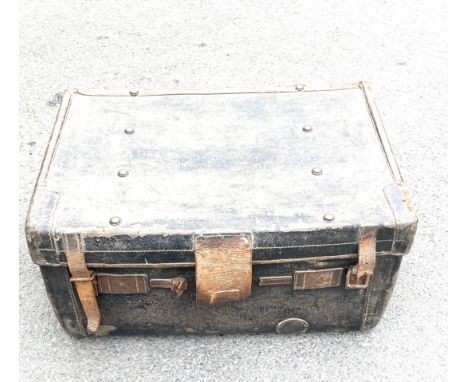 Vintage leather travel trunk, approximate measurements: Height 14 inches, Width 27 inches, Depth 19 inches 