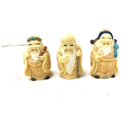 3 vintage buddha netsuke/ figures marks to base 3.5" tall 