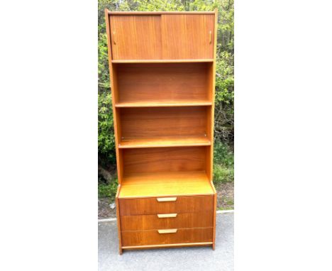 Gibbs 3 drawer 3 shelf teak bookcase measures approx 72" tall 30" wide 16" depth 